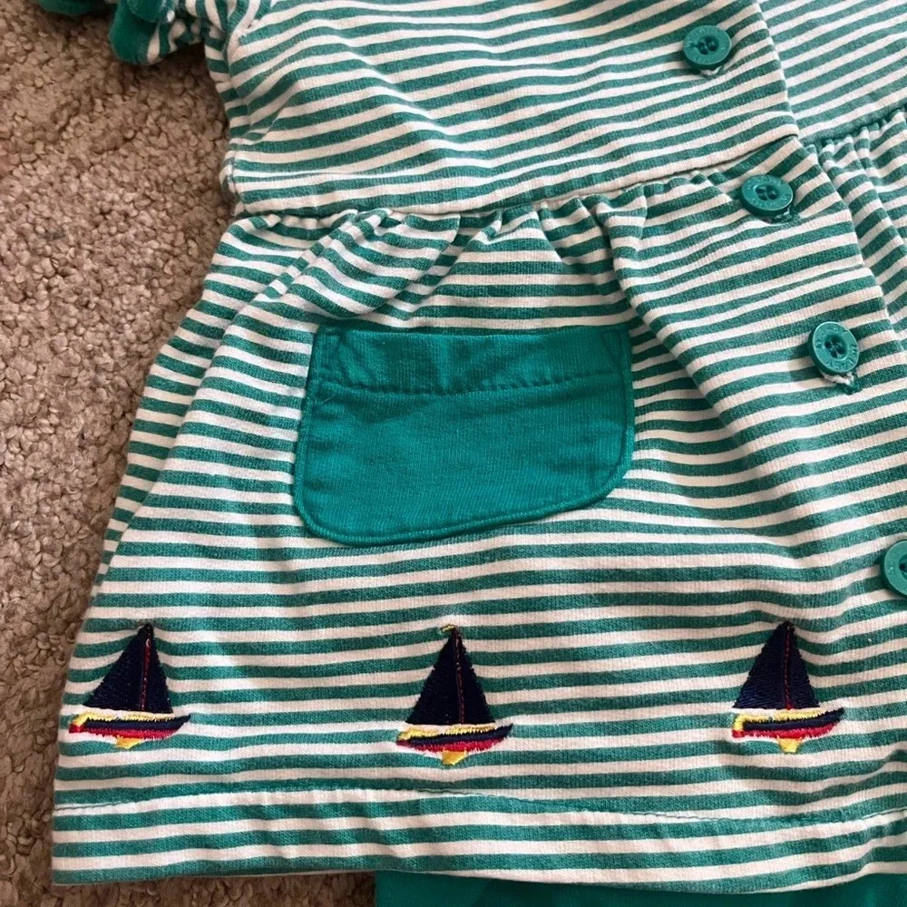 Vintage McBaby teal and striped blouse and shorts set with boats